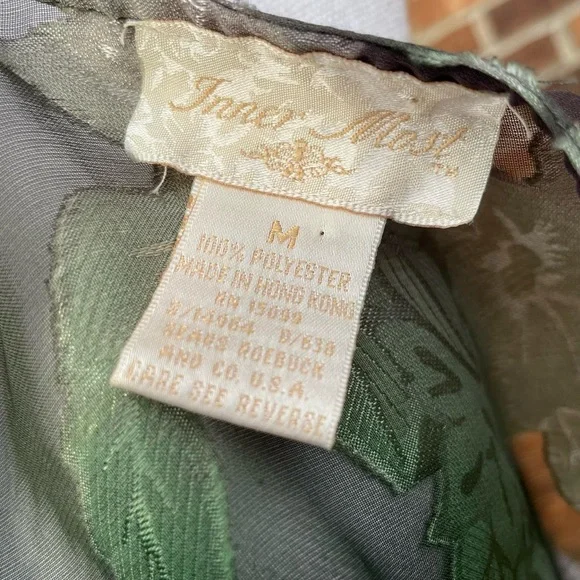 Vintage Fall Leaves Lingerie Mesh Purple Green Blue Medium Slip Dress - Picture 5 of 6